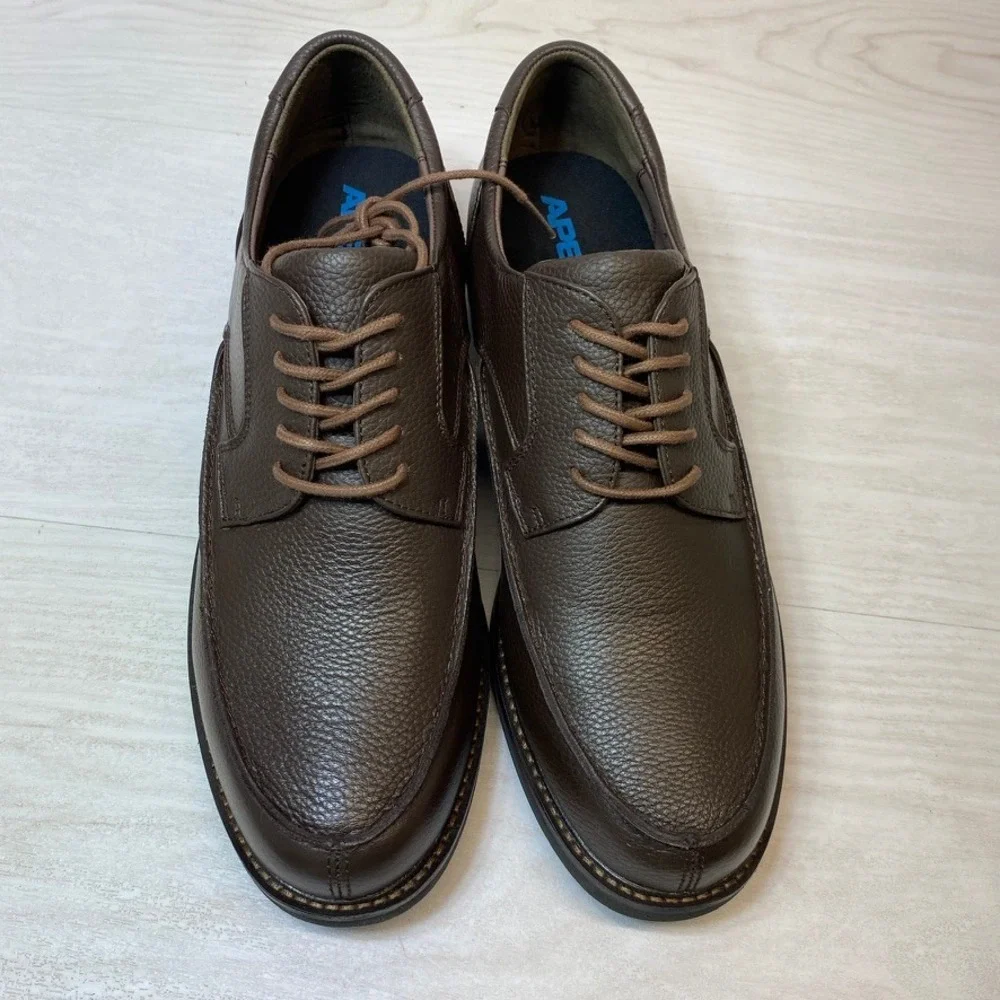 Apex Mens 12 Lexington Oxford LT910M Derby Brown Pebble Leather Moc Toe Shoes